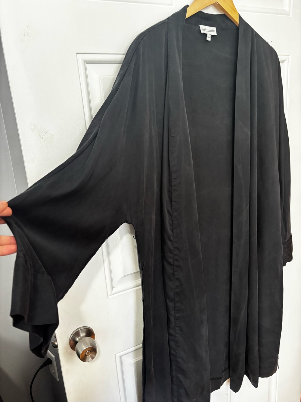 Ettitude bamboo lyocell robe charcoal l/xl dressing gown lightweight sateen